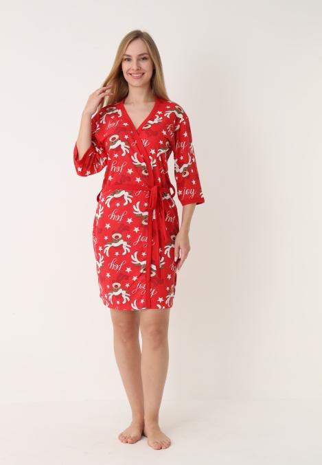 Halat dama Craciun,maneci 3/4,imprimeu reni ,culoare rosu ,En-gros